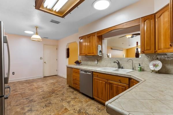Interior, Kitchen, Pendant Lights, Recessed Lighting, Tile Countertops