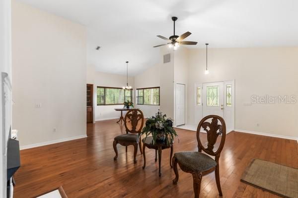 Dining room, Interior, Pendant Lights, Wood Texture Flooring
