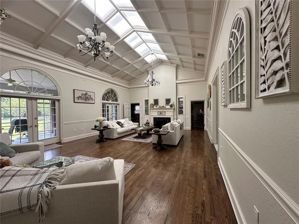 Chandelier, Fireplace, Interior, Living room, Wood Texture Flooring