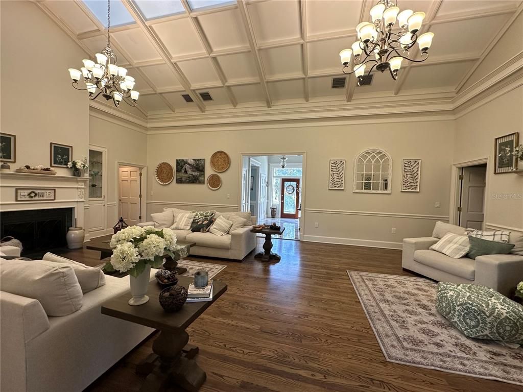 Chandelier, Fireplace, Interior, Living room, Wood Texture Flooring