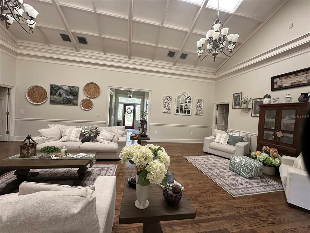 Chandelier, Interior, Living room, Wood Texture Flooring
