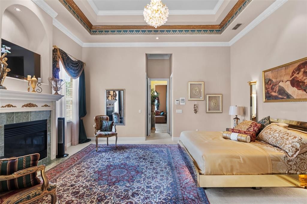 Bedroom, Chandelier, Fireplace, Interior, Recessed Lighting
