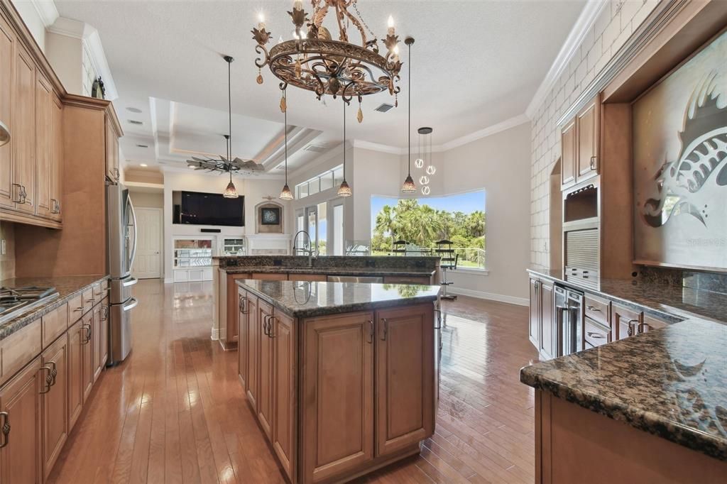 Chandelier, Interior, Kitchen, Pendant Lights, Recessed Lighting, Wood Texture Flooring