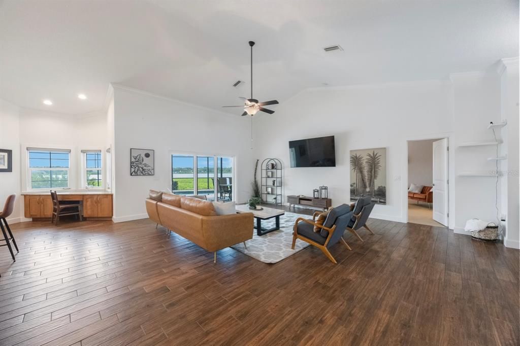 Interior, Living room, Recessed Lighting, Wood Texture Flooring