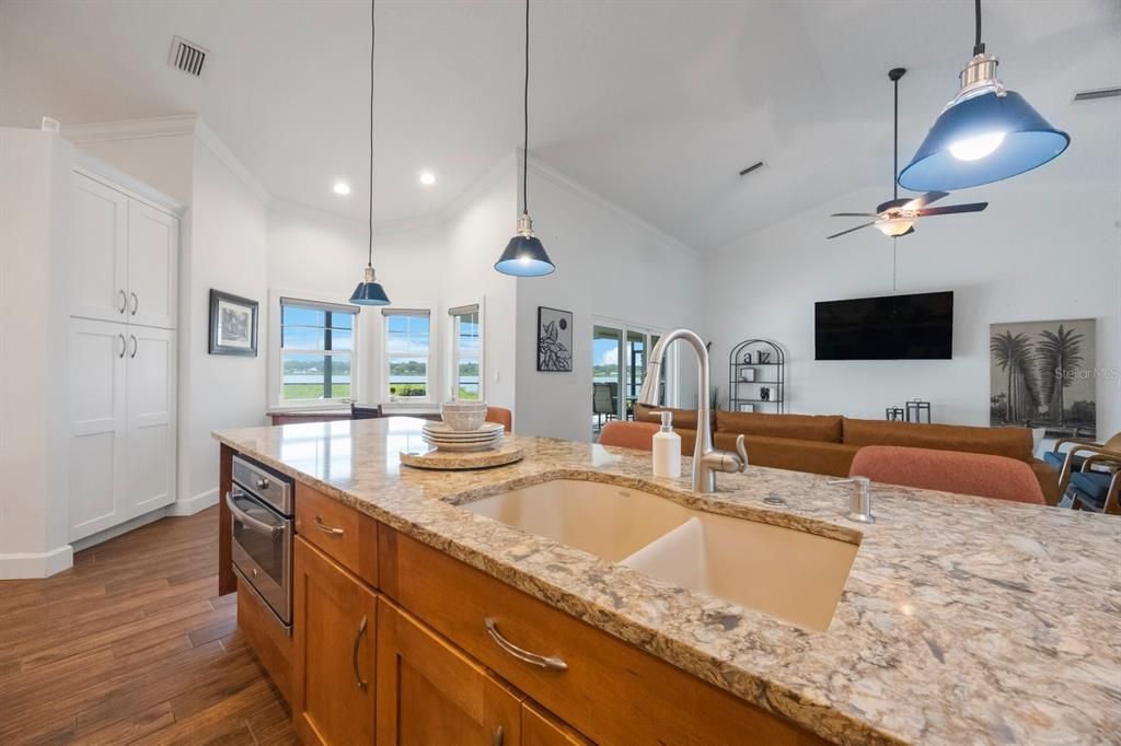 Interior, Kitchen, Pendant Lights, Recessed Lighting, Wood Texture Flooring