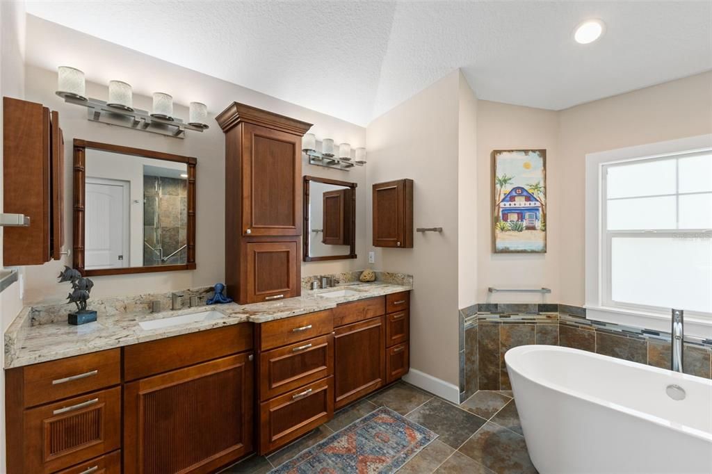 Bathroom, Dual Sink Vanities, Free Standing Baths, Interior, Recessed Lighting