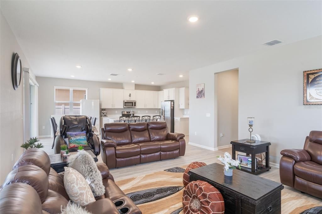 Interior, Kitchen, Living room, Recessed Lighting, Stainless Steel Appliances, Wood Texture Flooring