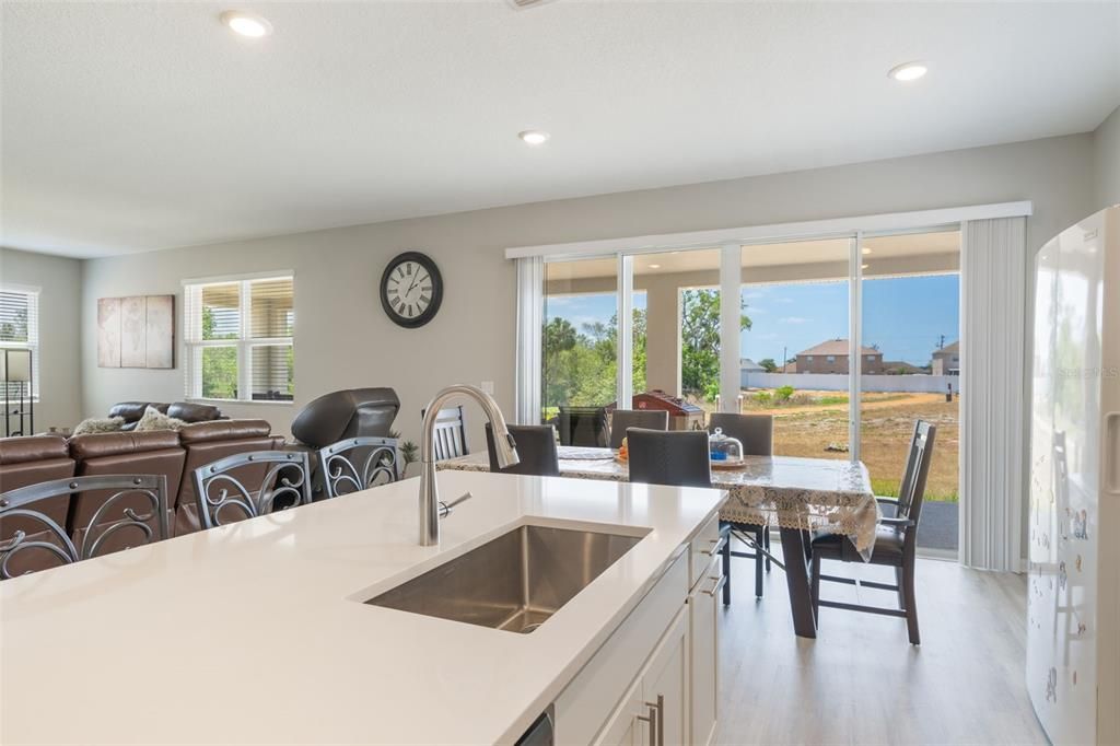 Dining room, Interior, Kitchen, Recessed Lighting, Wood Texture Flooring