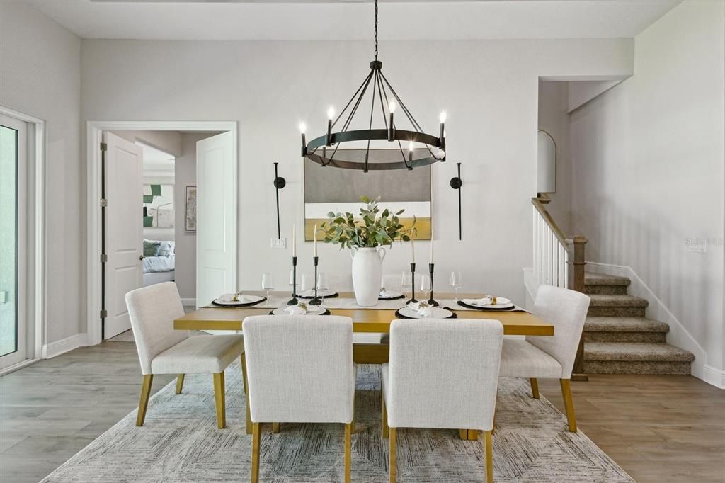 Chandelier, Dining room, Interior, Pendant Lights, Wood Texture Flooring