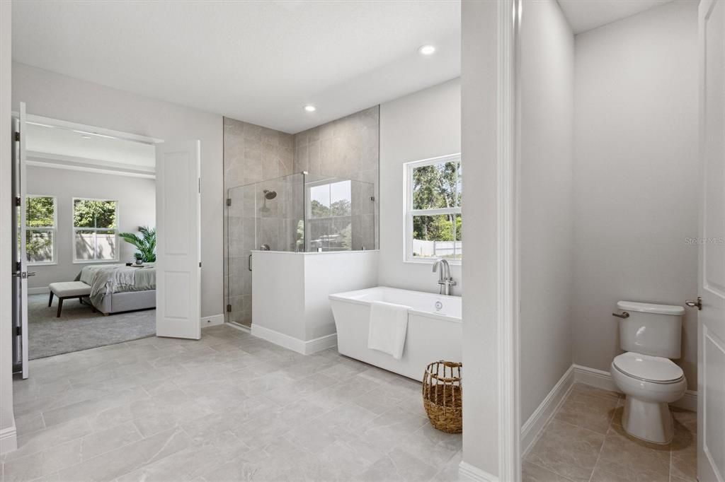 Bathroom, Bedroom, Free Standing Baths, Glass Shower, Interior, Recessed Lighting