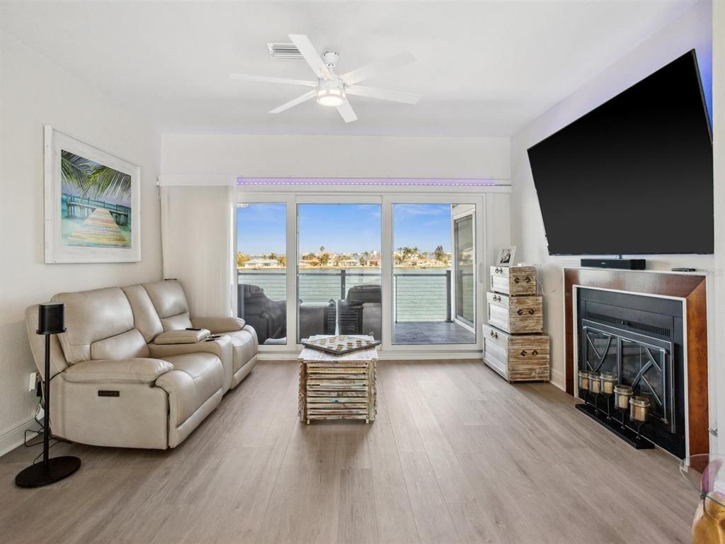 Fireplace, Interior, Living room, Water, Wood Texture Flooring