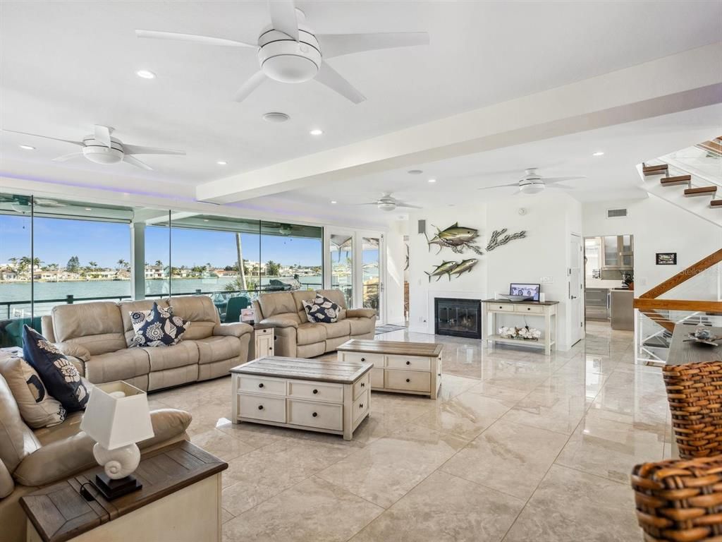 Fireplace, Interior, Living room, Recessed Lighting, Water