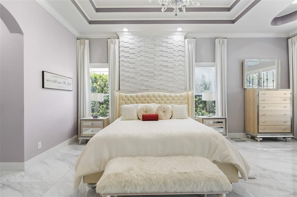 Bedroom, Interior, Marble, Recessed Lighting