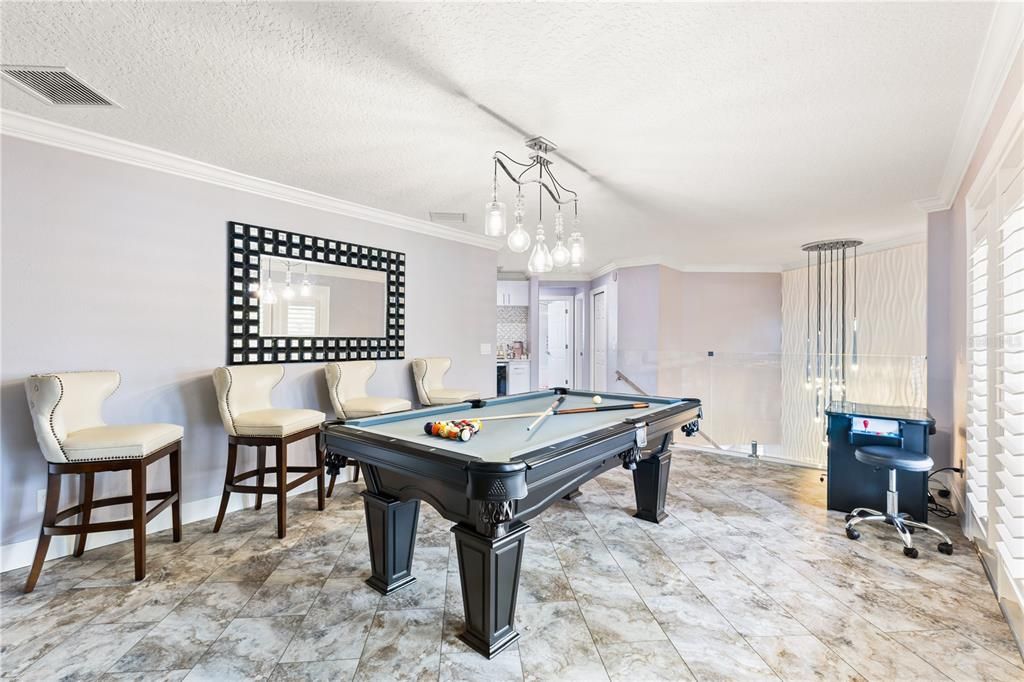 Billiard Table, Game Room, Interior, Pendant Lights