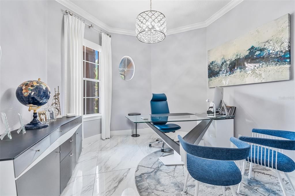 Home Office, Interior, Marble, Pendant Lights