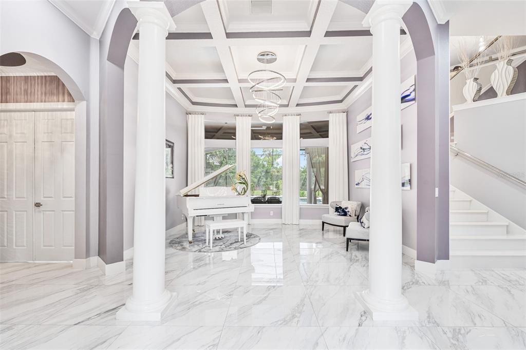 Interior, Marble, Pendant Lights, Piano