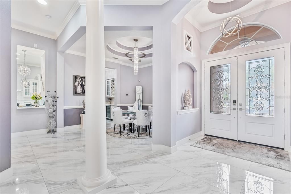 Chandelier, Dining room, Interior, Marble, Pendant Lights, Recessed Lighting