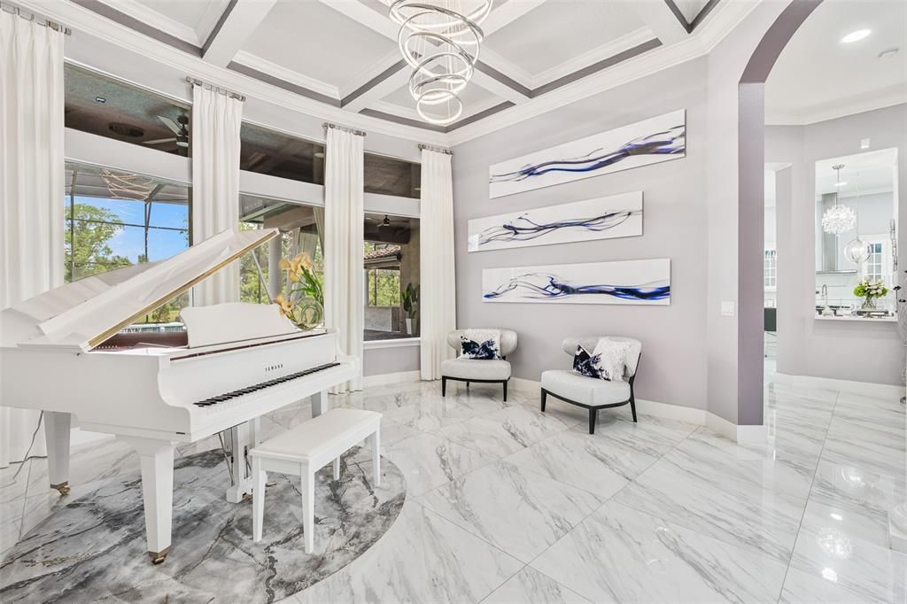 Interior, Marble, Pendant Lights, Piano, Recessed Lighting