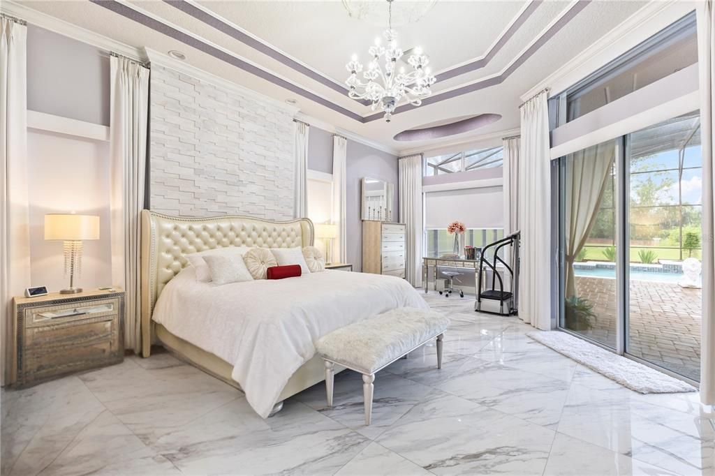 Bedroom, Chandelier, Interior, Marble, Stone Walls
