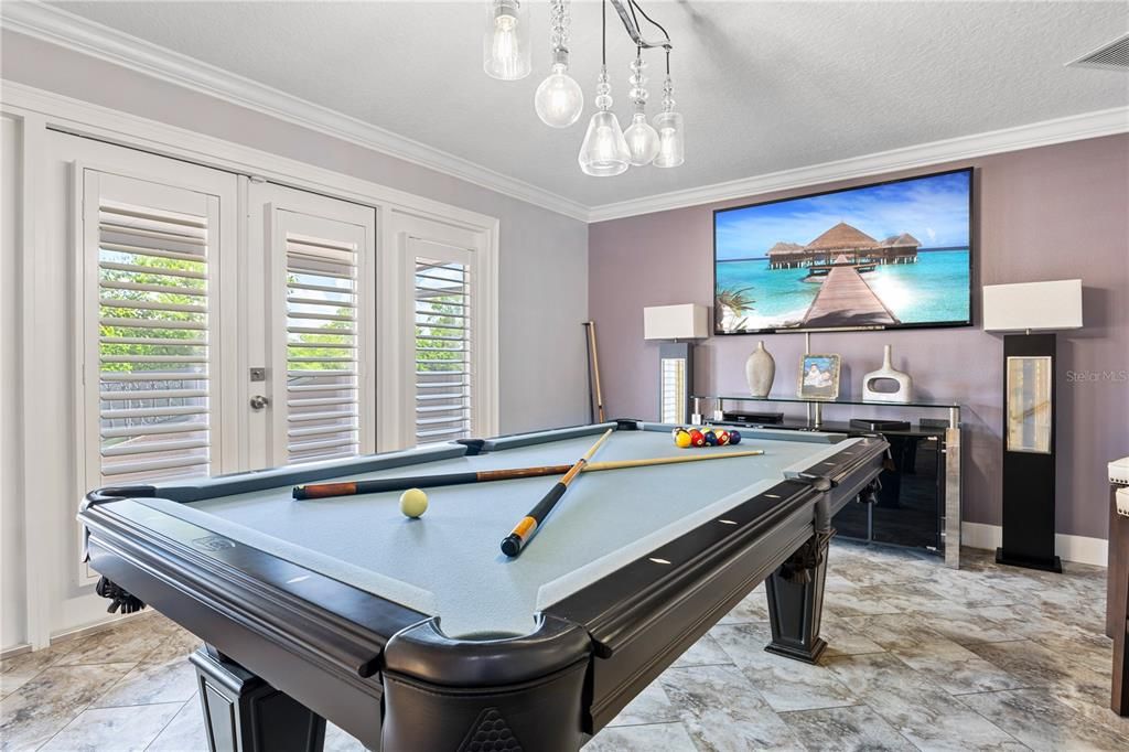 Billiard Table, Game Room, Interior, Pendant Lights, Water