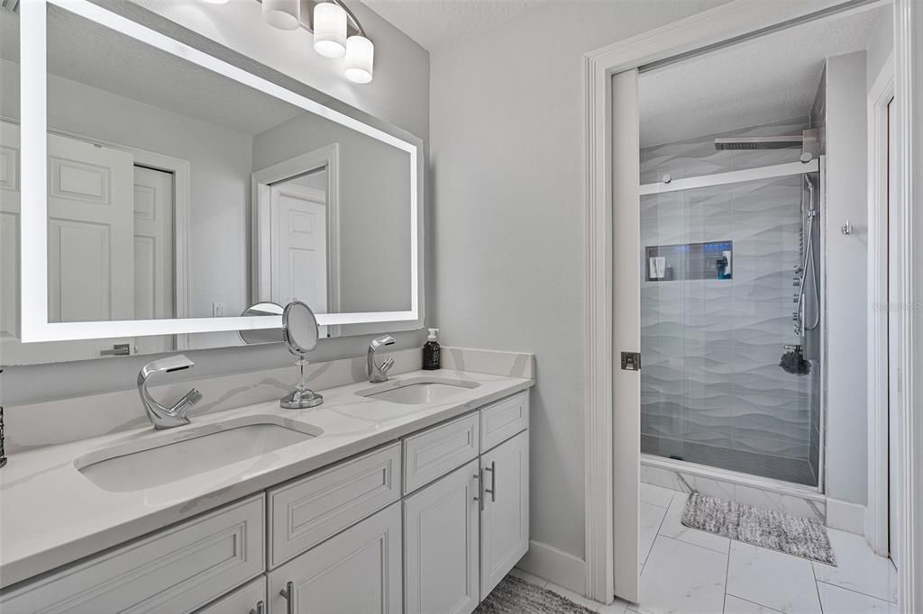 Bathroom, Dual Sink Vanities, Glass Shower, Interior