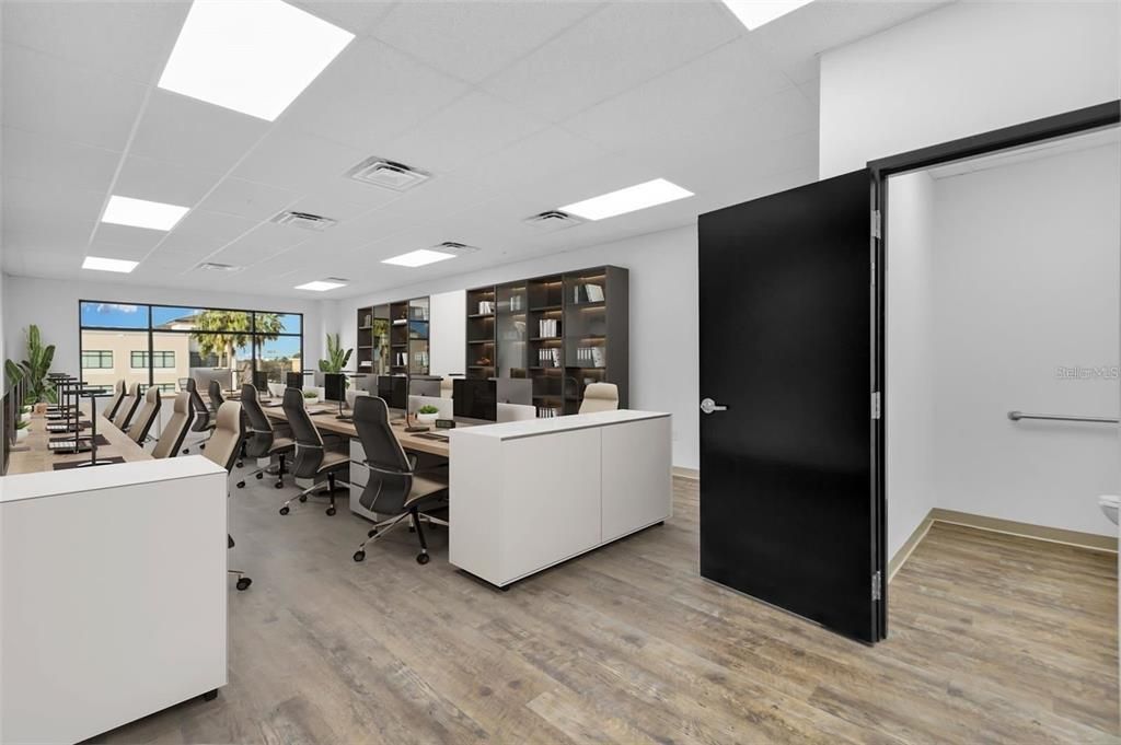 Home Office, Interior, Recessed Lighting, Wood Texture Flooring