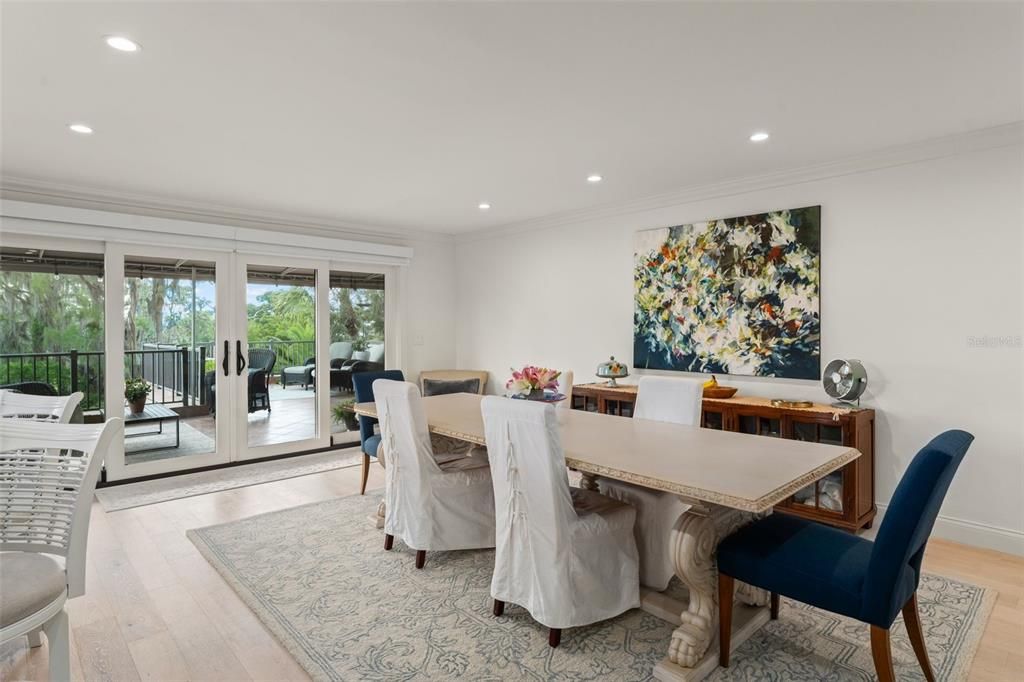 Dining room, Interior, Recessed Lighting, Wood Texture Flooring