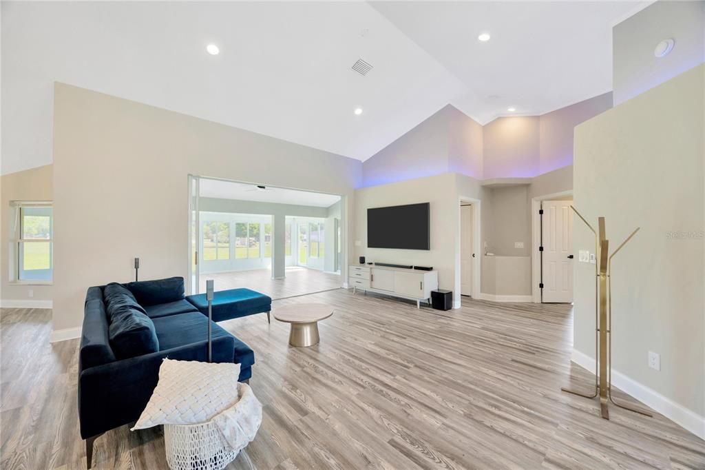 Interior, Living room, Recessed Lighting, Wood Texture Flooring