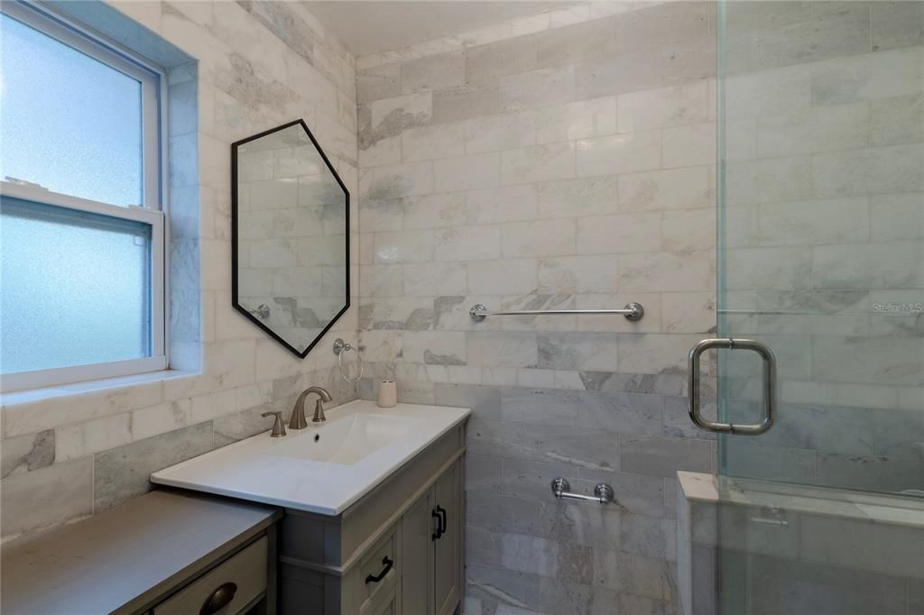 Bathroom, Glass Shower, Interior, Marble Walls