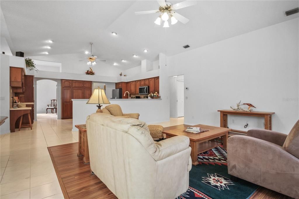 Interior, Kitchen, Living room, Recessed Lighting, Wood Texture Flooring