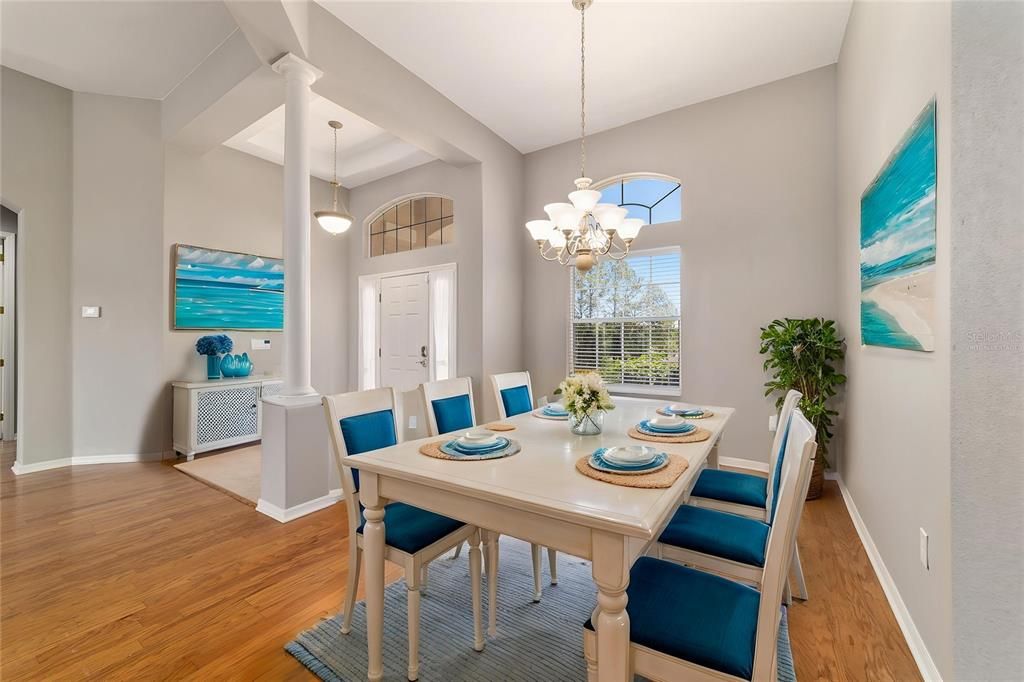 Chandelier, Dining room, Interior, Pendant Lights, Wood Texture Flooring