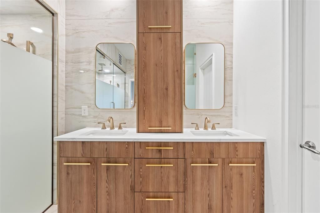 Bathroom, Dual Sink Vanities, Interior, Marble Walls