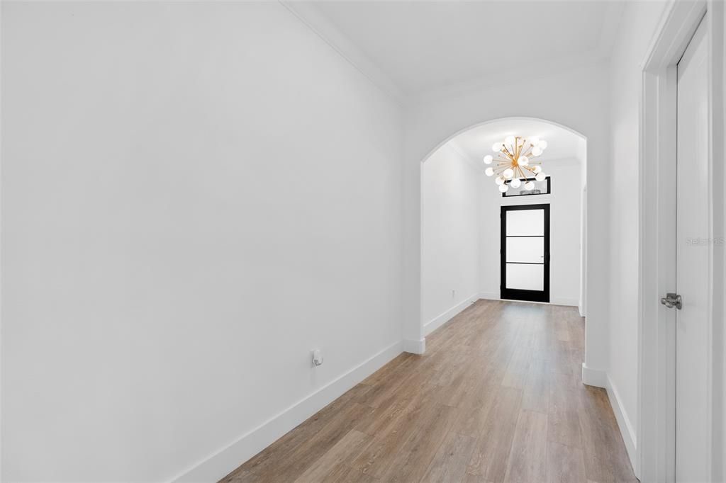 Empty room, Interior, Pendant Lights, Wood Texture Flooring