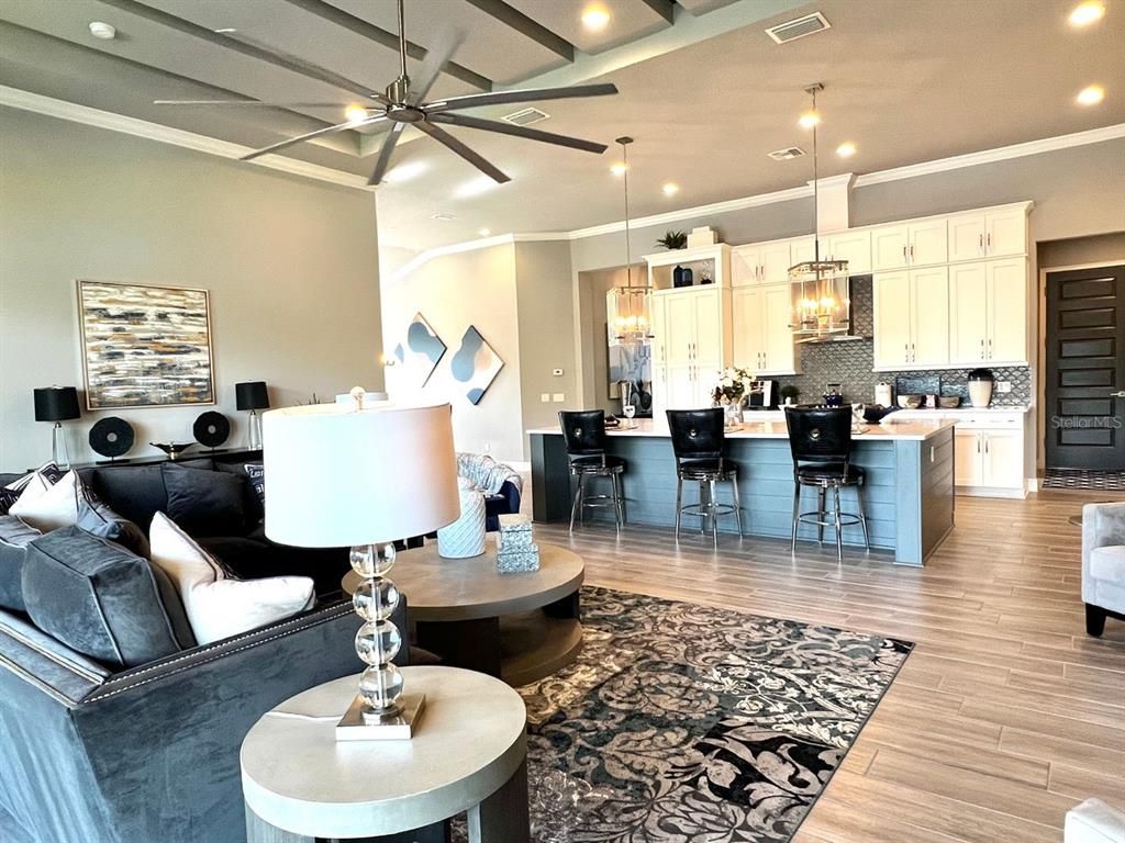 Dining room, Interior, Kitchen, Living room, Pendant Lights, Recessed Lighting, Wood Texture Flooring