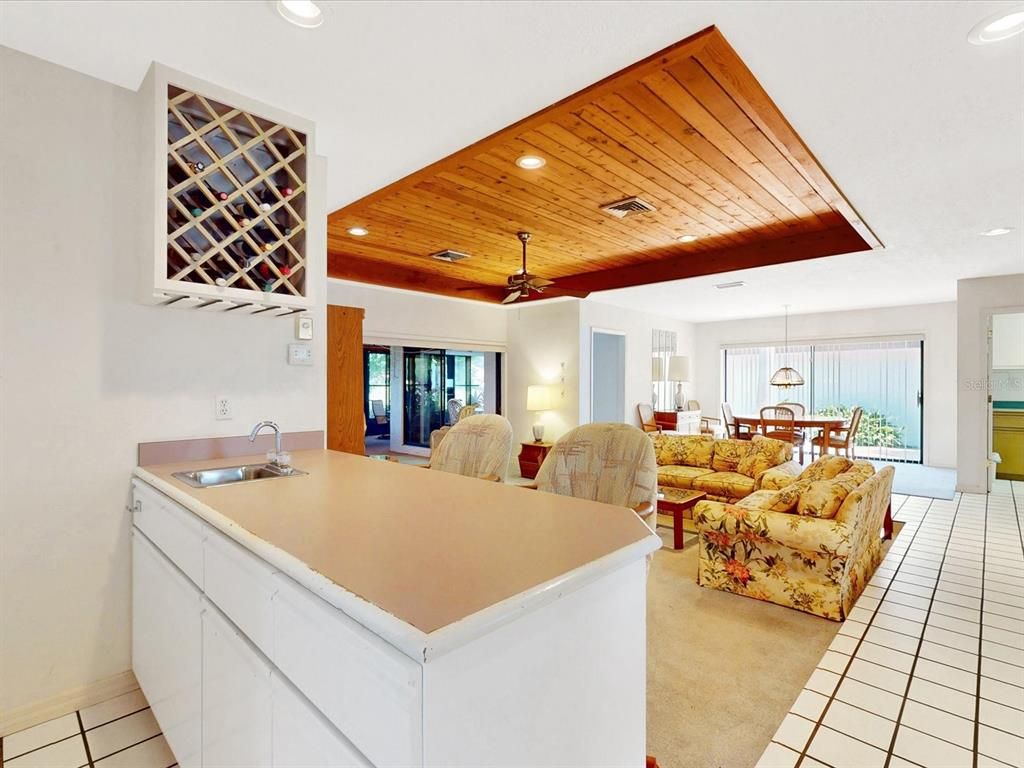 Dining room, Interior, Kitchen, Living room, Pendant Lights, Recessed Lighting, Wooden Ceilings