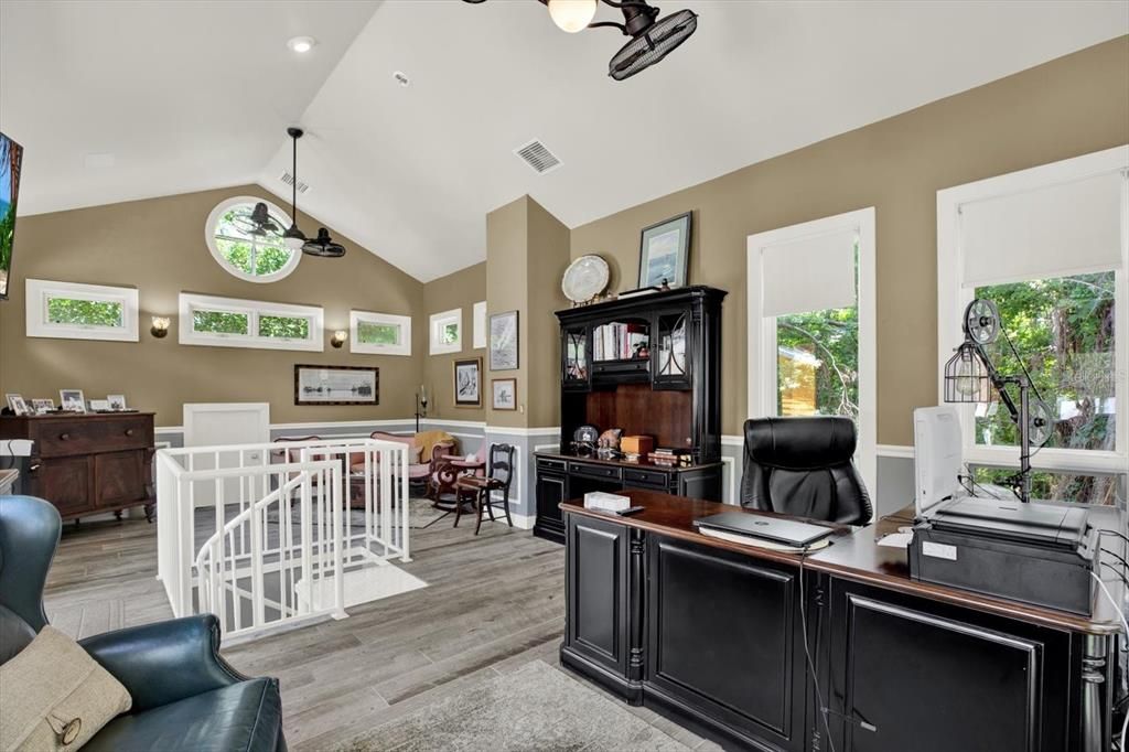 Home Office, Interior, Pendant Lights, Recessed Lighting, Wood Texture Flooring