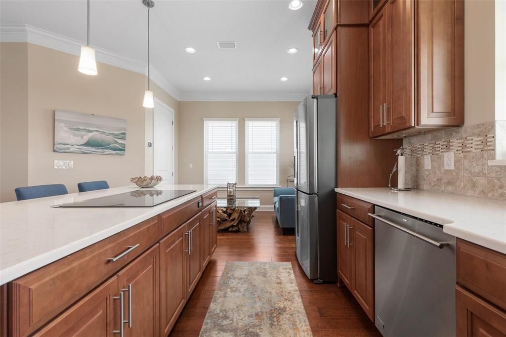 Interior, Kitchen, Pendant Lights, Recessed Lighting, Wood Texture Flooring