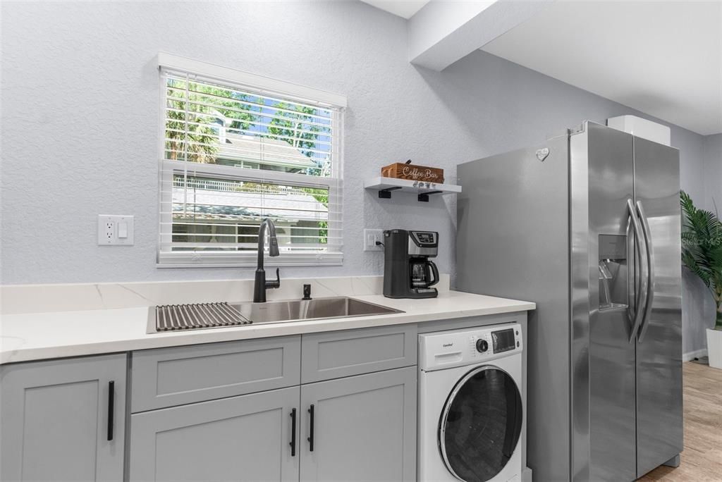 Interior, Kitchen, Stainless Steel Appliances, Washer, Wood Texture Flooring