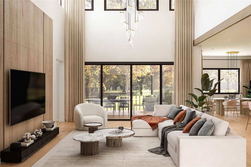 Dining room, Interior, Living room, Pendant Lights, Wood Texture Flooring