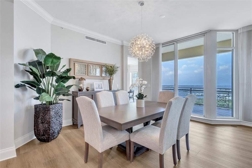 Chandelier, Dining room, Interior, Pendant Lights, Water, Wood Texture Flooring
