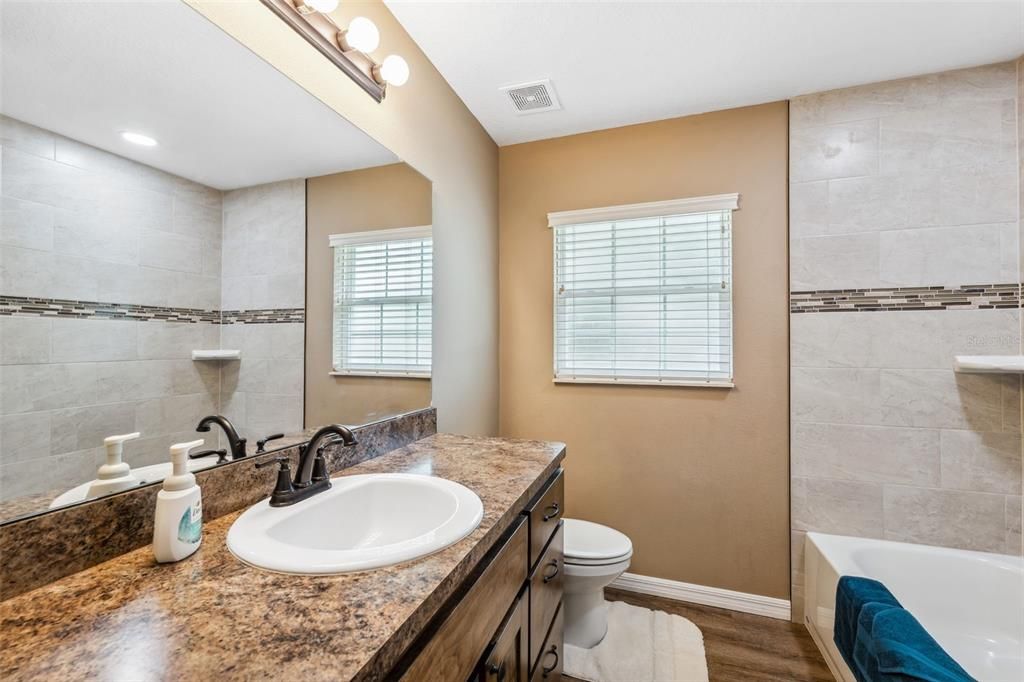 Bathroom, Interior, Recessed Lighting, Wood Texture Flooring