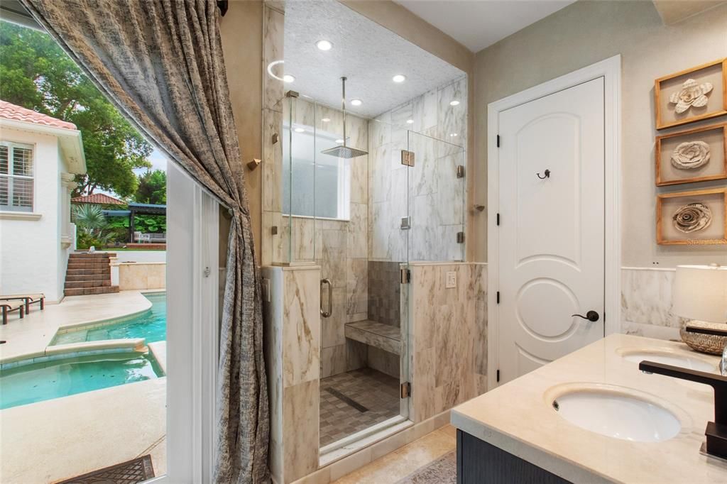 Bathroom, Dual Sink Vanities, Glass Shower, Interior, Recessed Lighting
