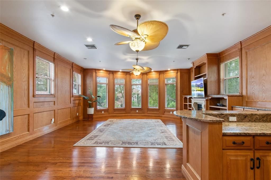 Fireplace, Interior, Recessed Lighting, Wood Texture Flooring