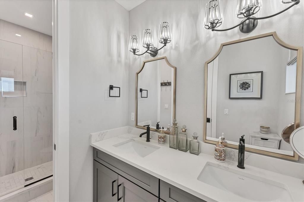 Bathroom, Dual Sink Vanities, Glass Shower, Interior, Recessed Lighting