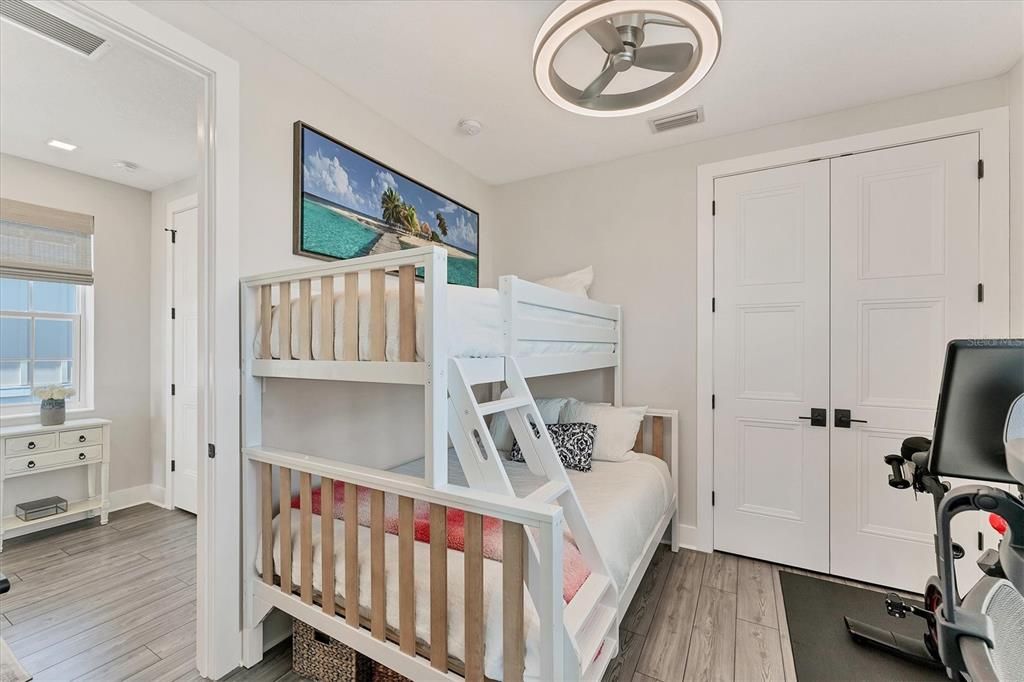 Bedroom, Fitness Equipment, Interior, Recessed Lighting, Wood Texture Flooring