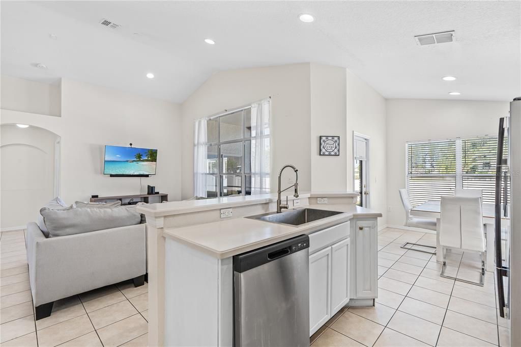 Dining room, Interior, Kitchen, Living room, Recessed Lighting