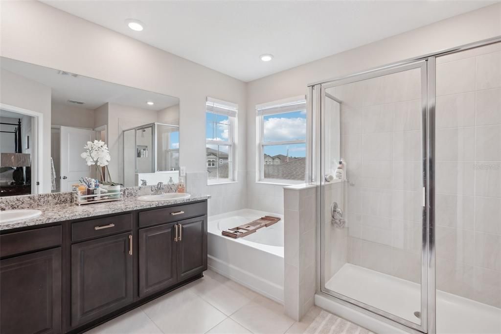 Bathroom, Dual Sink Vanities, Glass Shower, Interior, Recessed Lighting