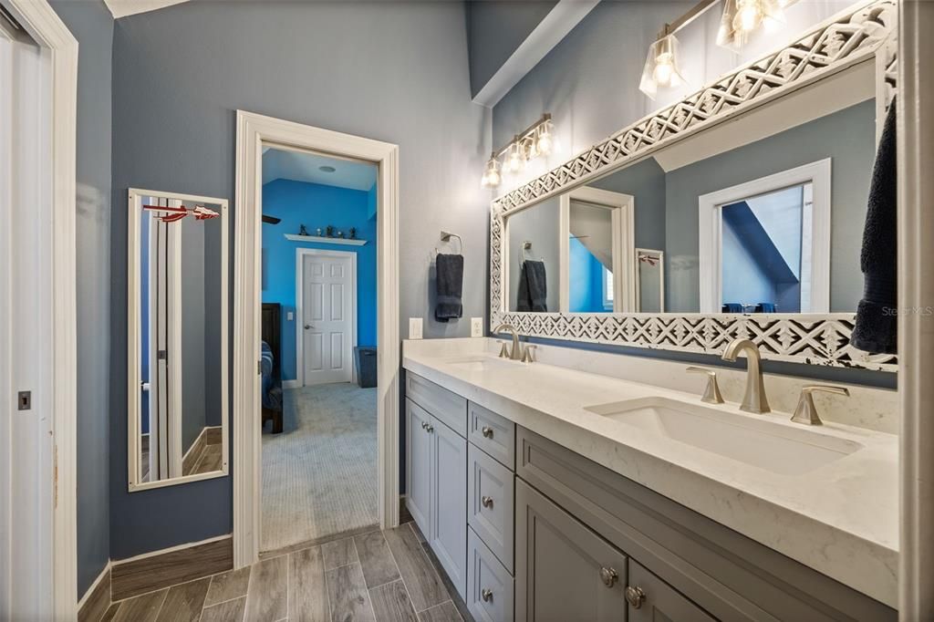 Bathroom, Dual Sink Vanities, Interior, Wood Texture Flooring