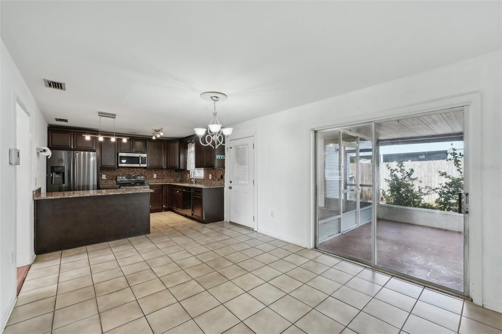Chandelier, Interior, Kitchen, Pendant Lights, Stainless Steel Appliances