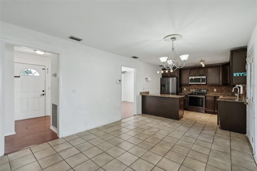 Chandelier, Interior, Kitchen, Stainless Steel Appliances